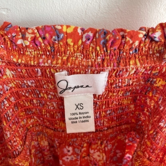 Japna orange floral button front midi dress XS smocked back prairie cottagecore - Picture 4 of 8